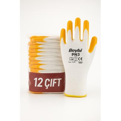 Beybi Pn3 Sarı Polyester Örme Nitril Eldiven – 12’Li Paket